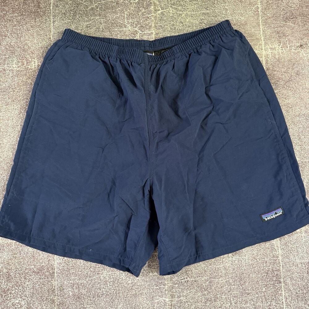 Men's Patagonia Channel Navy Blue Mesh Lined Baggies Longs Swim Trunk Short Sz M